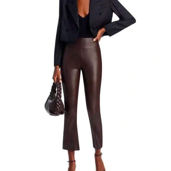 AQUA Brown Faux Leather Cropped Pants Large Modern Fall Trend Flared High Rise - Picture 13 of 13
